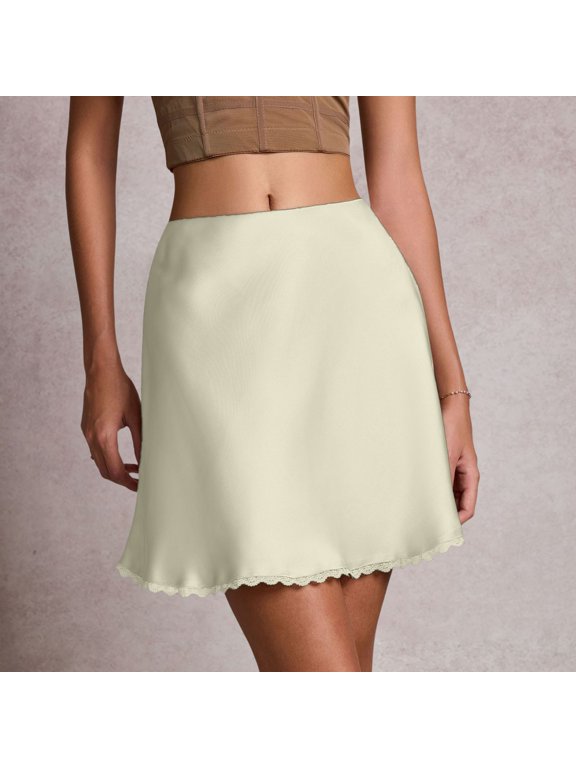 Skirts for Women Skirt Semi-Structured Satin Leopard Print High Waist Elastic Design for Everyday Wear Summer-Ready Short Skirt Beige M