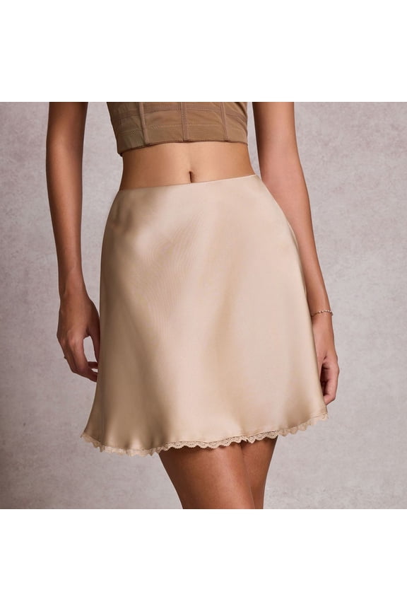 Skirts for Women Skirt Semi-Structured Satin Leopard Print High Waist Elastic Design for Everyday Wear Summer-Ready Short Skirt Khaki M