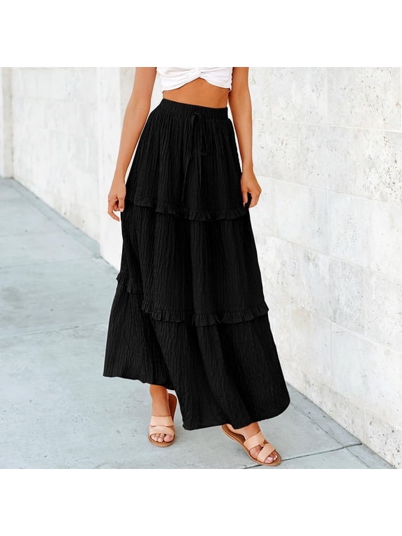 Skirts for Women Skirt Skirt Half Body Women’s Long Summer Dresses 0 4 Elegant High Waist Midi Flared A Line for Wedding Guest Black XXL