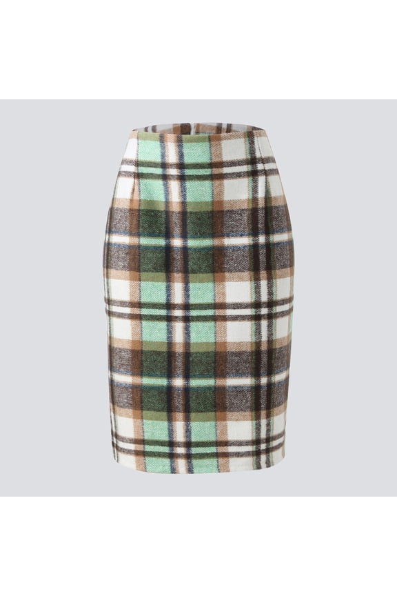 Skirts for Women Skirt Women High Waisted Midi Pencil Plaid Wool Skirt for Fall Winter with Slit Knee Length Fashion Green XXL