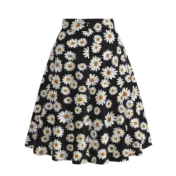 Skirts for Women Skirt Women's Print Floral Casual Skirt Lightweight Everyday Knit with Flowing A-Line and Breezy Comfort for All Seasons Black L