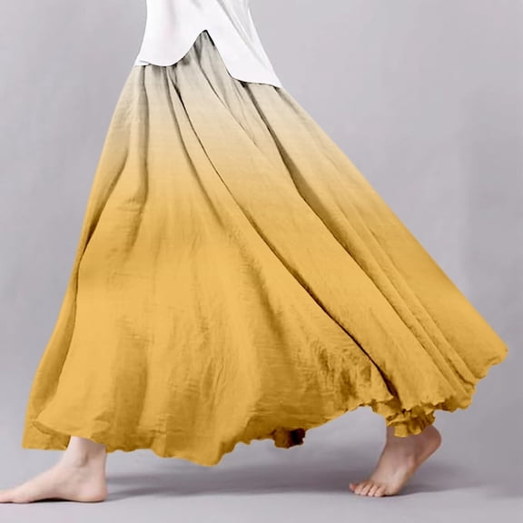 Skirts for Women Skirt Women's Summer Wrap A-Line Boho Beach Long Flowing Skirt for Comfort and Style Yellow S