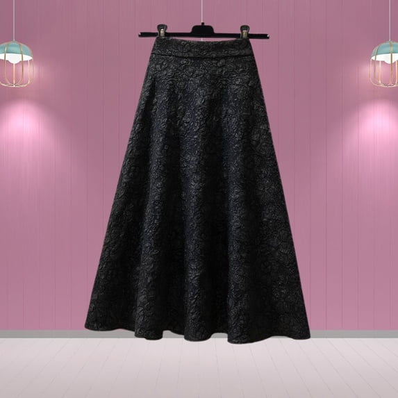 Skirts for Women Skirt Womens Flower High Waist Midi Swing Skirt Black XXL