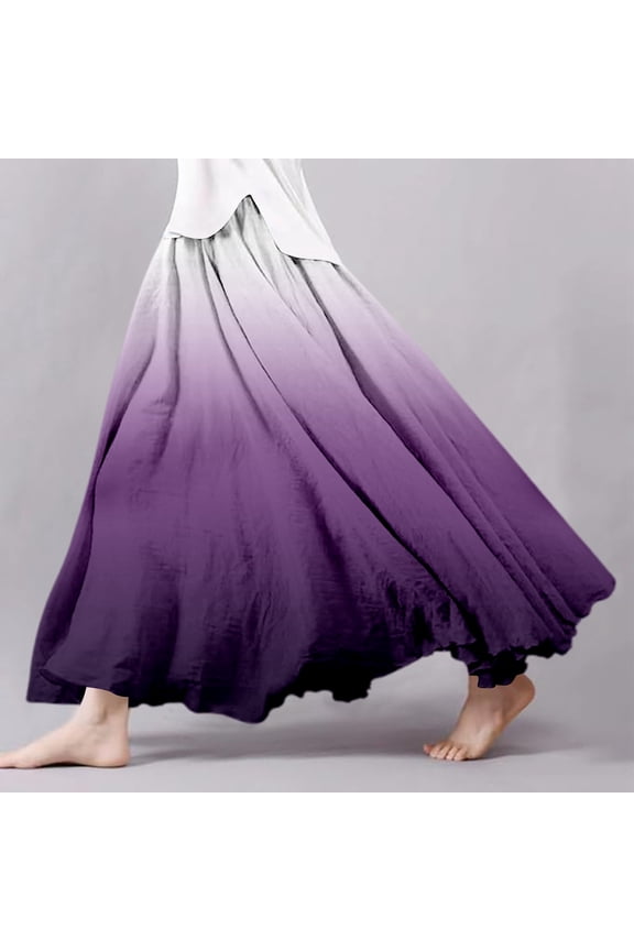 Skirts for Women Skirt Womens Summer Printed Wrap Elastic Waist A Line Boho Beach Flowy Long Skirt Purple XXL