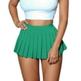 thumbnail image 1 of Skirts for Women Solid Color Mini Pleated Line High Waist Flared Zipper Casual Stretch Short Green Skirt S, 1 of 4