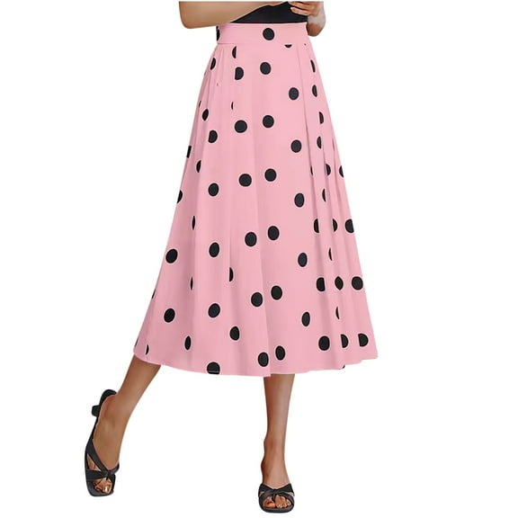 Skirts for Women Summer Beach Boho Skirts Polka Dot Print Vintage Skirt High Waist Casual Swing Flowy Dress Bohemian A-Line Midi Dresses