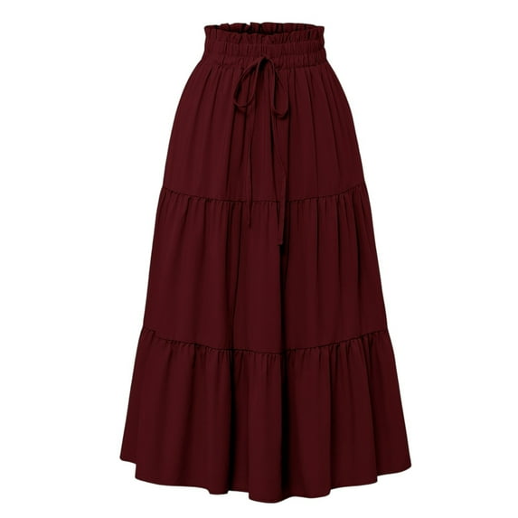Skirts for Women Summer Boho Casual Maxi Flowy Elastic High Waist A-Line Tiered Swing Floral Long Skirts 2025