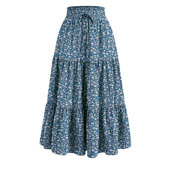 Skirts for Women Summer Boho Casual Maxi Flowy Elastic High Waist A-Line Tiered Swing Floral Long Skirts 2025