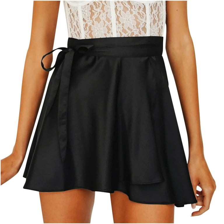 Skirts for Women Tie Waist Ruffle Mini Skirt Costume Solid Color