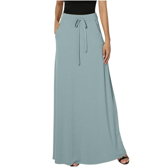 Skirts for Women Trendy Casual Vocation Skirt with Pockets Drawsting Waist Maxi Skirts