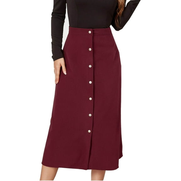 Skirts for Women Trendy High Waist Button Front A Line Corduroy Midi Skirt Long Skirts for Women