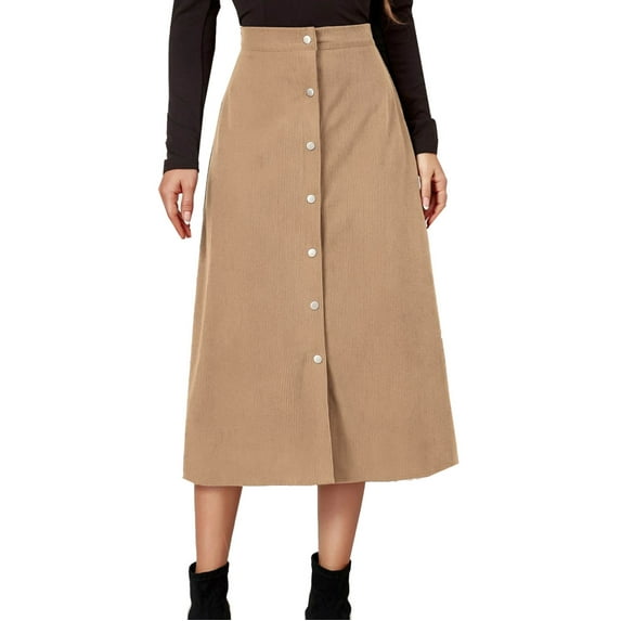 Skirts for Women Trendy High Waist Button Front A Line Corduroy Midi Skirt Long Skirts for Women