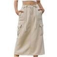 thumbnail image 1 of Skirts for Women Trendy,Long Denim Skirts for Women High Waist Back Split A-line Cargo Jean Skirt with Multipockets, 1 of 6