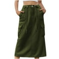 thumbnail image 1 of Skirts for Women Trendy,Long Denim Skirts for Women High Waist Back Split A-line Cargo Jean Skirt with Multipockets, 1 of 6