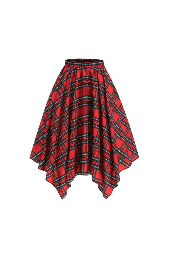 Skirts for Women Trendy,Women Plaid Skirt with Pockets Midi Length High Elastic Waisted Vintage A Line Fall Winter Skirts for Work