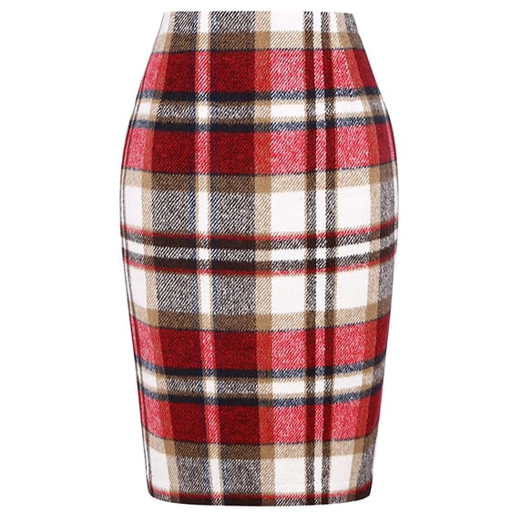 Skirts for Women Trendy,Women's Plaid Pencil Midi Skirt High Waist Zipper Bodycon Knee Length Skirt Fall Spring Plaid Skirts