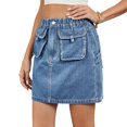 thumbnail image 1 of Skirts for Women Trendy Y2k Cargo Denim Mini Skirt High Waisted Stretchy Jean Shorts Denim Blue S, 1 of 7