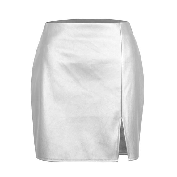 Skirts for Women Women Pu Split Leather Skirt High Waist Zipper Skirt Cover Hip Skirt Womens Summer Clothes Silver S