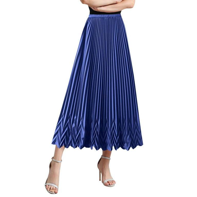 Skirts for Women Women s Fashion Water Ripple Pleated Skirt Midlength A Line Skirt Womens Skirts Pleated Skirts for Women Color Blue Size One Size