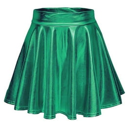 Women s Shiny Liquid Metallic Pleated Skirt Skater Skirt Short Wet Look Dress Golden Medium Size Skirt Walmart