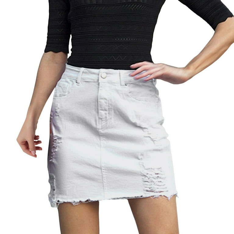 White denim skirt juniors top