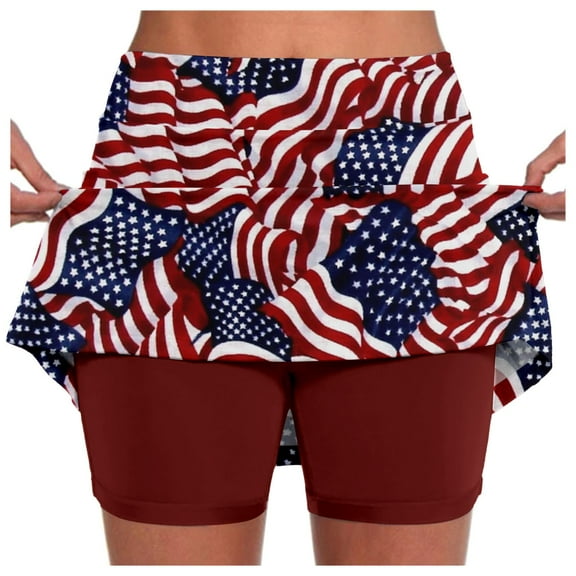 Skirts with Shorts, Clearance Built-In Flag Print Workout Bottom Short Lightweight Beach Vacation Women's Yoga Shorts,,3XL