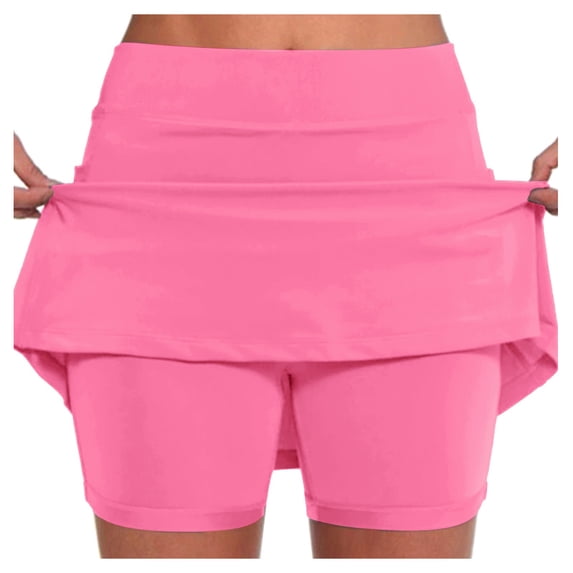 Skirts with Shorts, Clearance Solid Inner Shorts Yoga Legging Skirts Trendy Comfort Dressy Athletic Skorts for Summer,Hot Pink,5XL