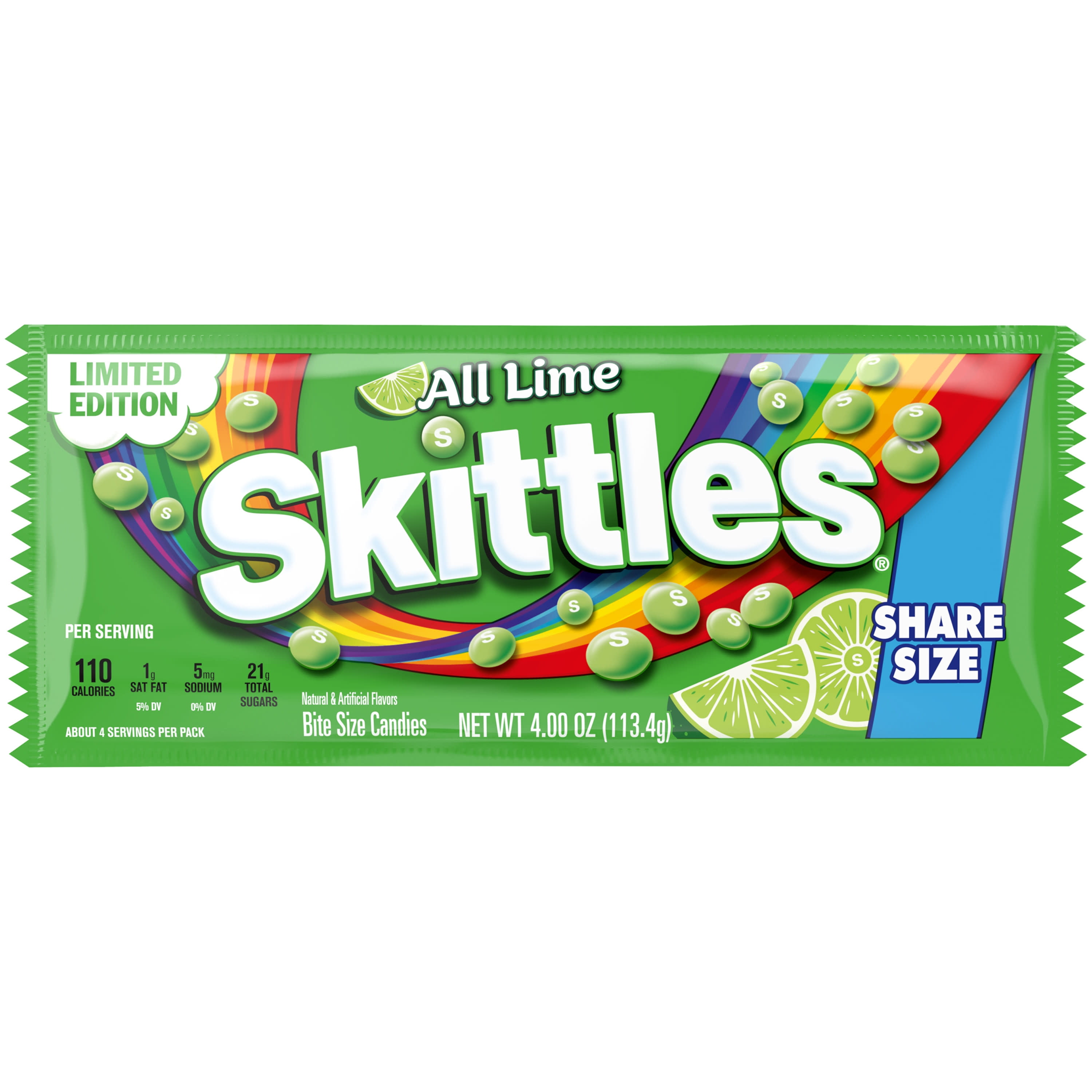 Skittles All Lime Limited Edition Chewy Candy Share Size - 4 oz