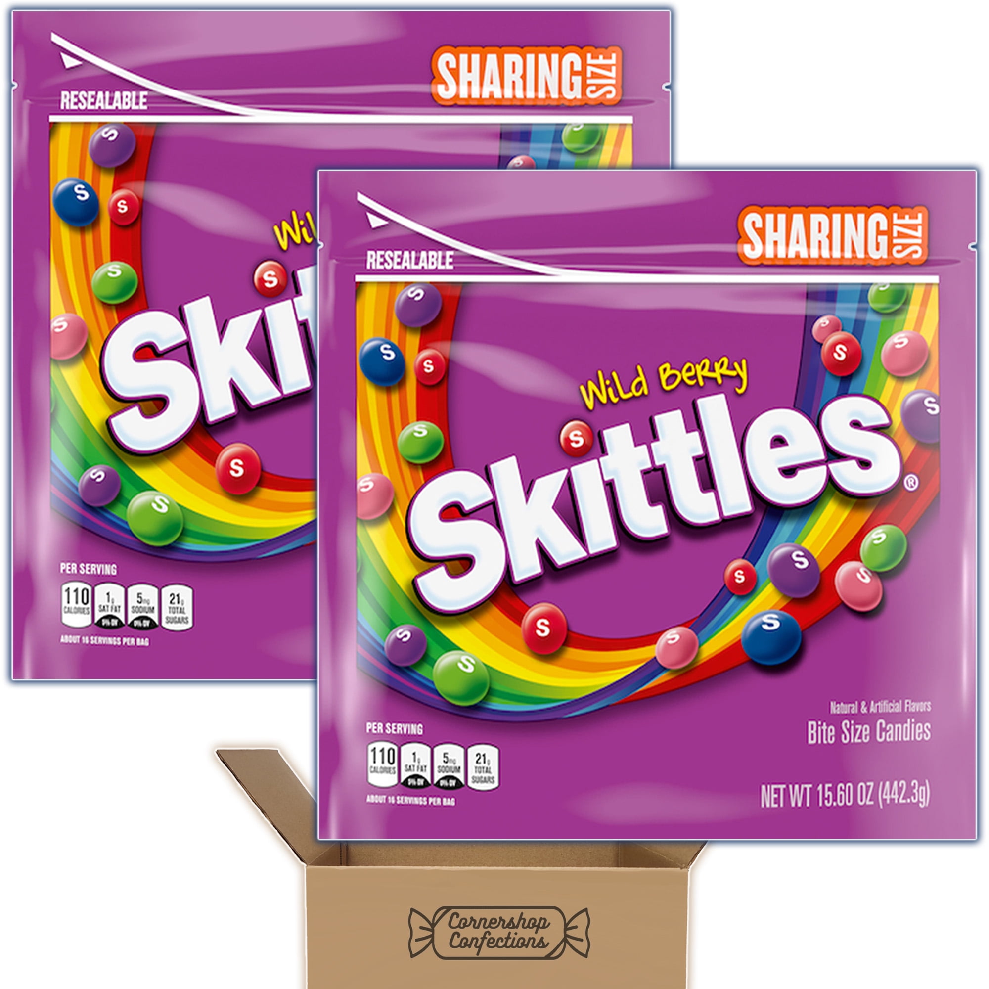 Skittles Bundle Pack - Wild Berry - 2 Individually Sealed 15.60 Ounce Bags - 5 Flavors in Each Bag, Wild Cherry, Strawberry, Raspberry, Berry Punch and Melon Berry in Cornershop Confections Pack