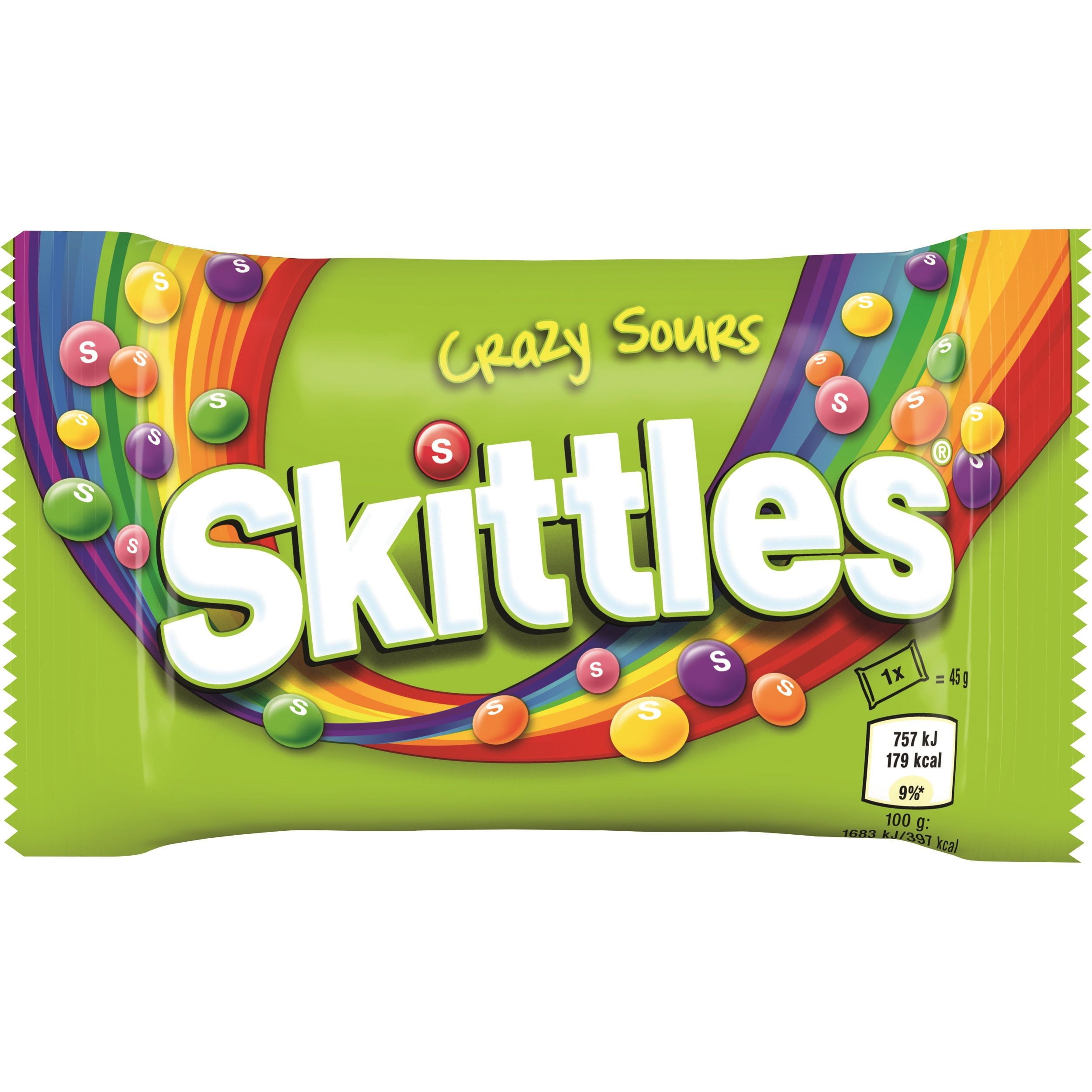 Skittles Crazy Sours 45g - Free Shipping - Pack of 3 (45g x 3) - Free Shipping - British Version NOT American Variety - Imported by Sentogo - Fewer Ingredients - More Fun to Eat