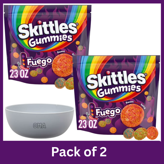 Skittles Gummies Fuego Gummy Candy, 23 oz Bags, Pack of 2 with Serving Bowl by OMA
