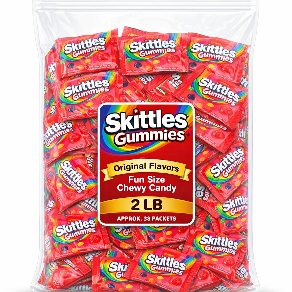 Skittles Gummies Original, Assorted Fruit Flavors, Fun Size Packets, Individually Wrapped, Bulk & Delicious Gummy Candy (2 Pounds)