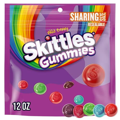 Skittles Gummies Wild Berry Gummy Candy, Sharing Size, 12 Oz Resealable Bag Packaging May Vary - Pack of 2