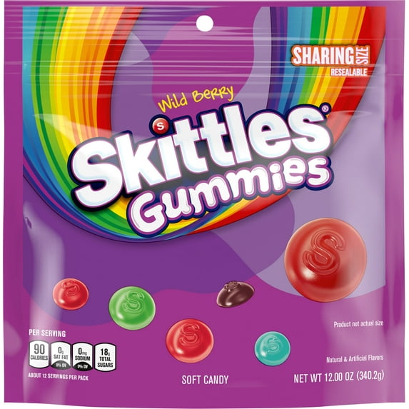 Skittles Gummies Wild Berry Gummy Candy, Sharing Size - 12 oz Resealable Bag (Pack of 2)