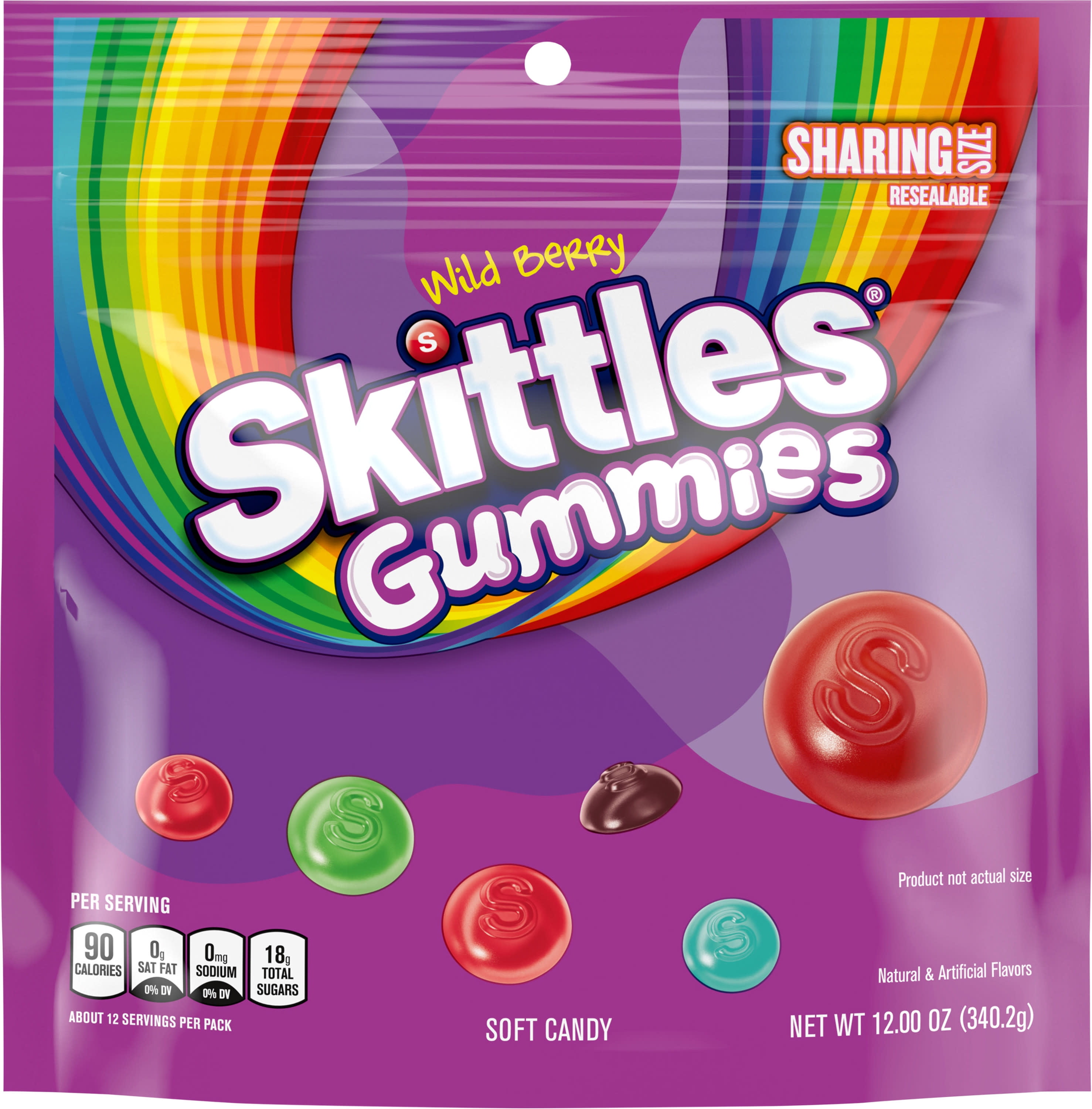 Skittles Gummies Wild Berry Gummy Candy, Sharing Size - 12 oz Resealable Bag (Pack of 4)