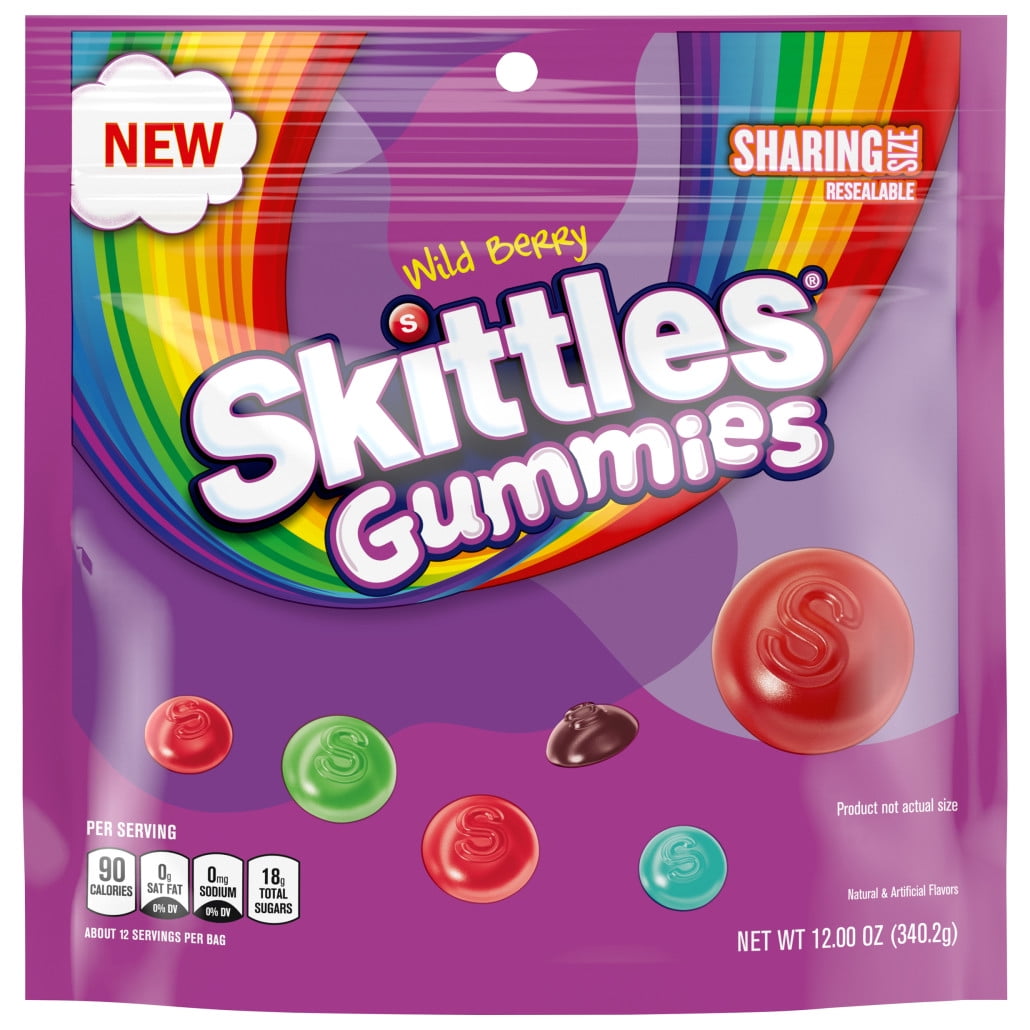Skittles Gummies Wild Berry Gummy Candy, Sharing Size - 12 oz Resealable Bag