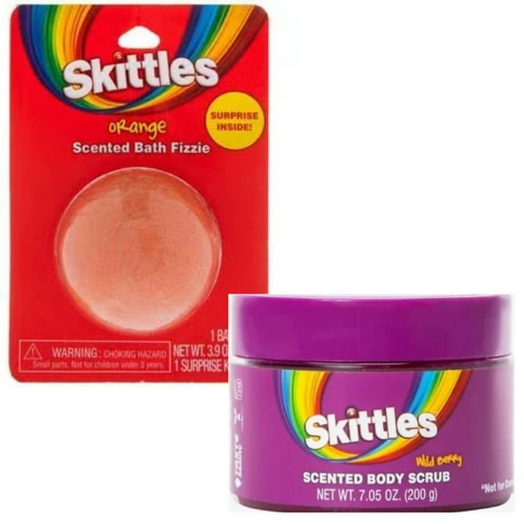 Skittles Orange Scented Bath Bomb and Wild Berry Scented Body Scrub