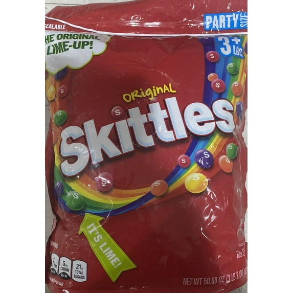 Skittles Original Chewy Candy Party Size Resealable Bag 50 oz Lime up