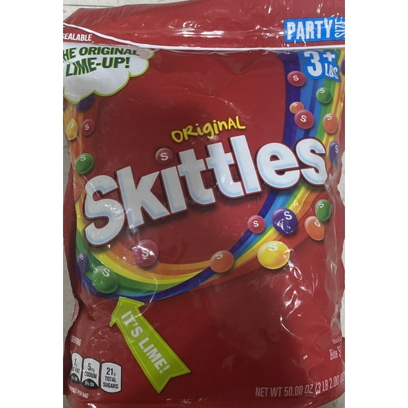 Skittles Original Chewy Candy Party Size Resealable Bag 50 oz Lime up