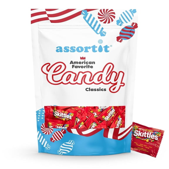 Skittles Original Flavor Fun Size Bulk 7 Lbs Candy Coated Fruit Chews Individually Wrapped Party Share Size Mini Packs In Resealable Bag (112-Oz)