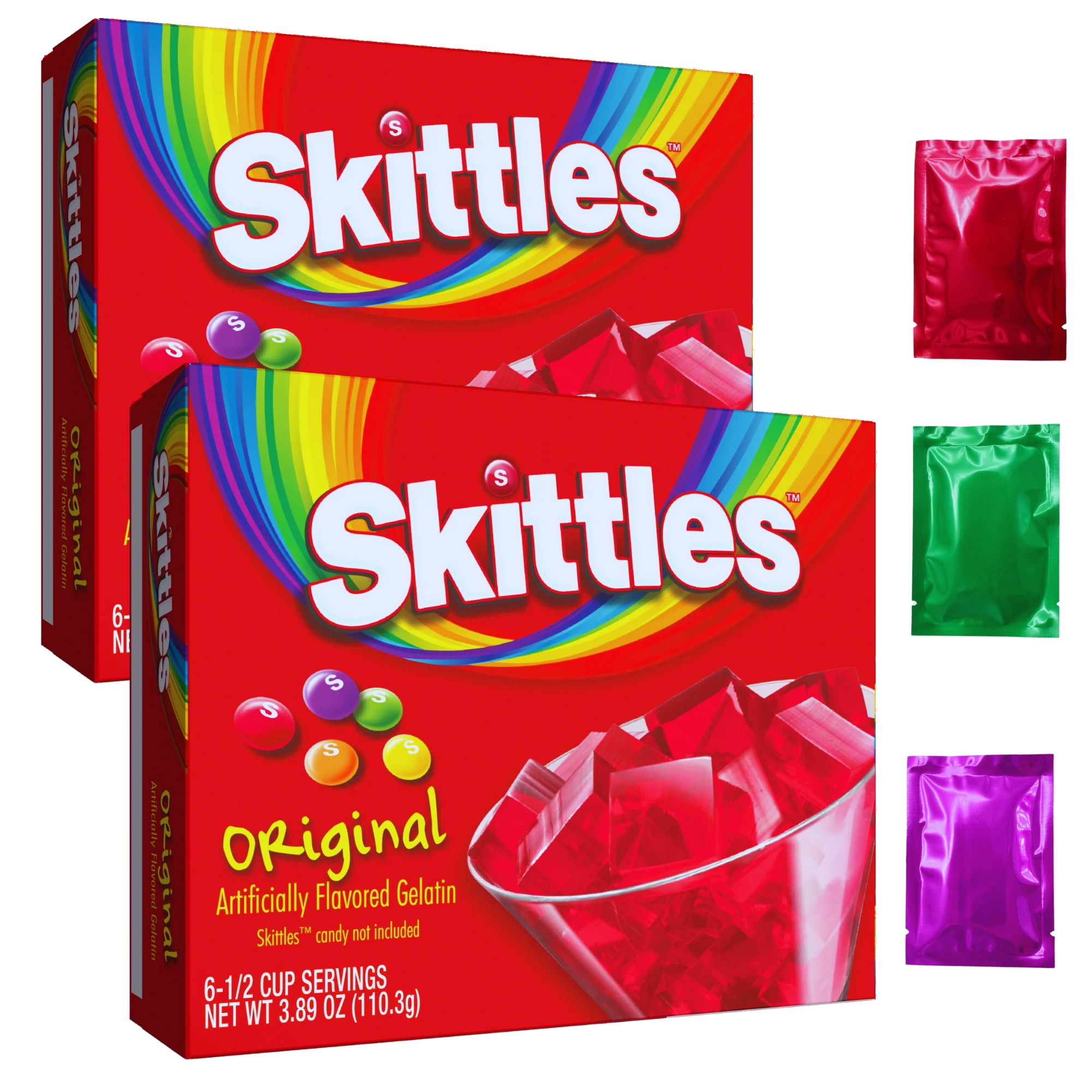 Skittles Original Flavor Gelatin Mix, 3.89oz (2 Boxes, 12 Servings) Artificially Favored Jello