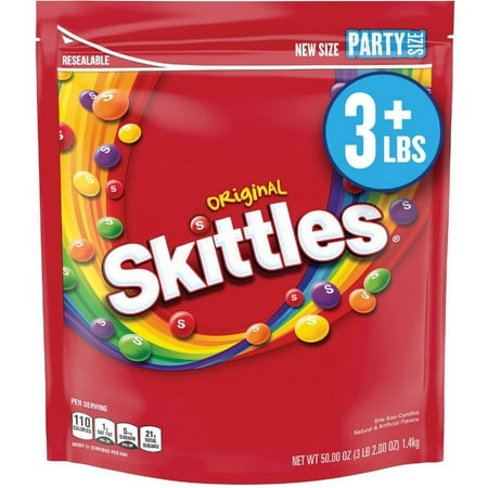 Skittles Original Party Size Bag - Orange, Lemon, Green Apple, Grape, Strawberry - Resealable Container - 3 lb - 1 Each | Bundle of 2 Each