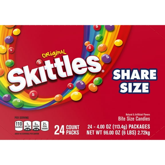 Skittles Original Summer Chewy Candy, Share Size - 96 oz/24 Ct Box