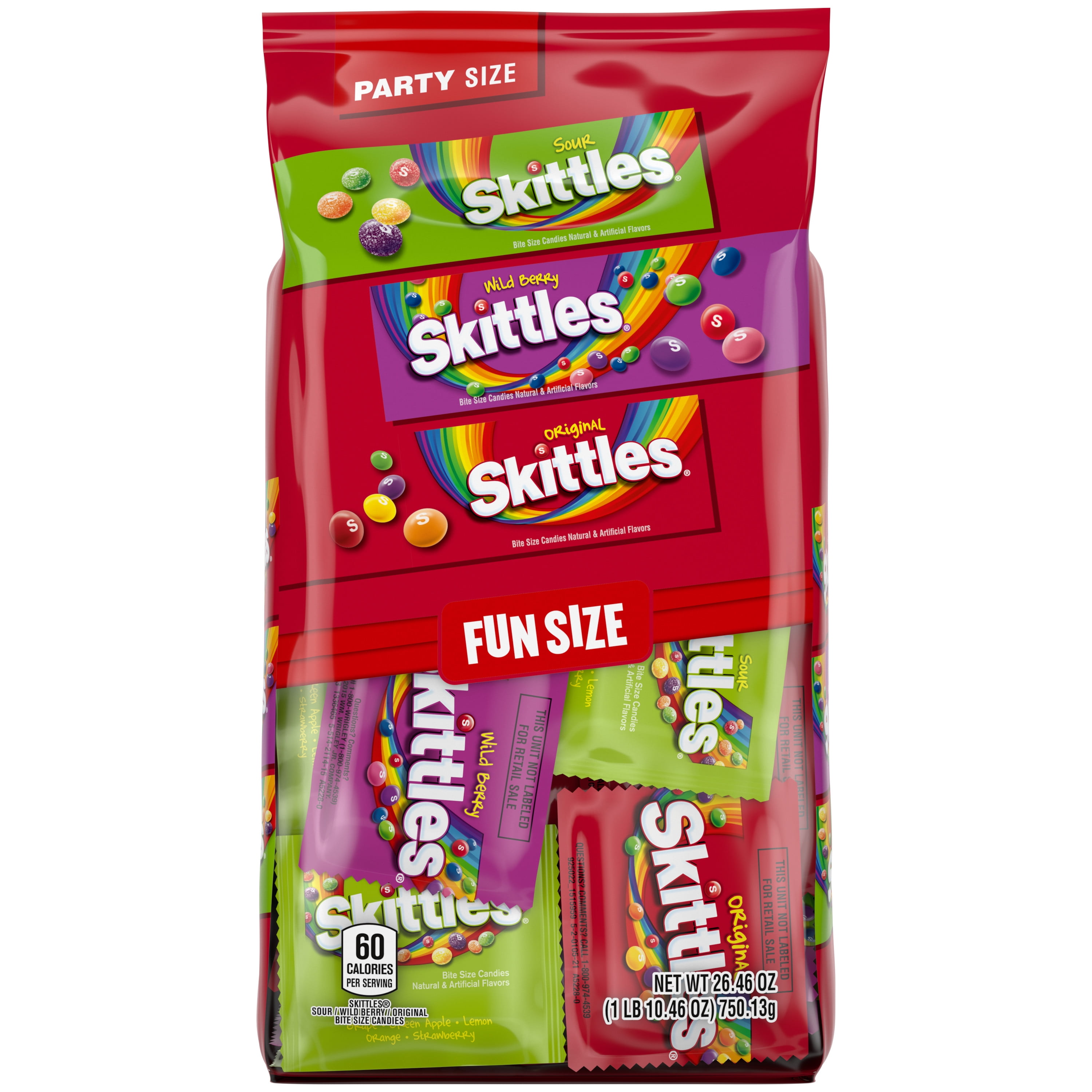 Skittles Original, Wild Berry \u0026 Sour Fun Size Chewy Candy, Party Size - 26.46 oz Bulk Bag-Pack of 2