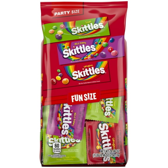 Skittles Original, Wild Berry & Sour Fun Size Chewy Candy, Party Size - 26.46 oz Bulk Bag-Pack of 4