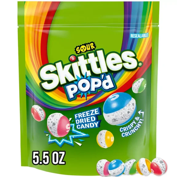 Skittles POP'd Resealable Candy Bag - Sour Freeze Dried Candy - 5.5oz