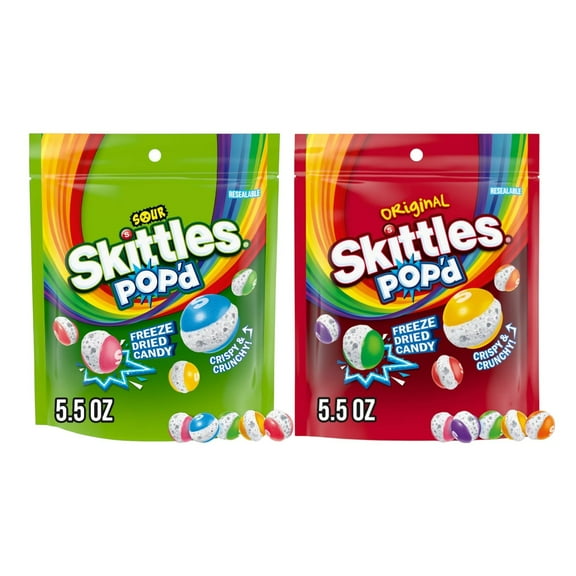 Skittles POPd Freeze Dried Candy Sour and Original Flavors 5.5oz 2 Pack