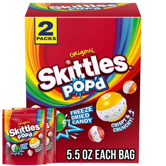 Skittles Pop'd Originals Freeze Dried, Resealable Candy, 5.5 Ounce (Pack of 2)