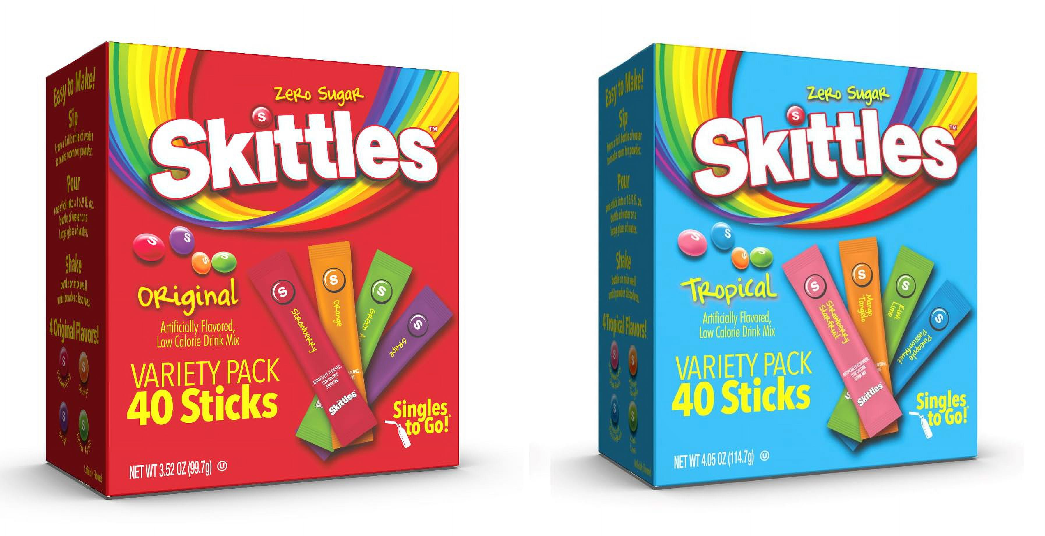 Skittles Singles To Go Tropical And Original Flavors Drink Mix Variety