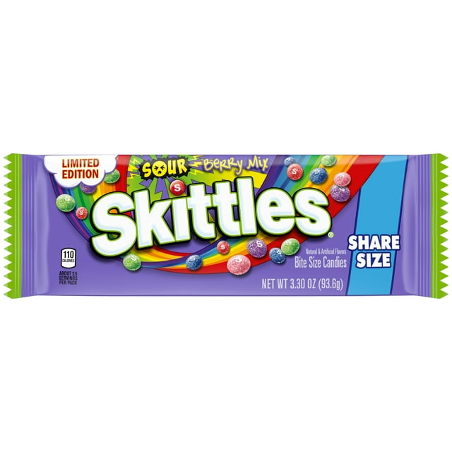 Skittles Sour Berry Limited Edition Chewy Candy, Sharing Size - 3.3 oz Bag